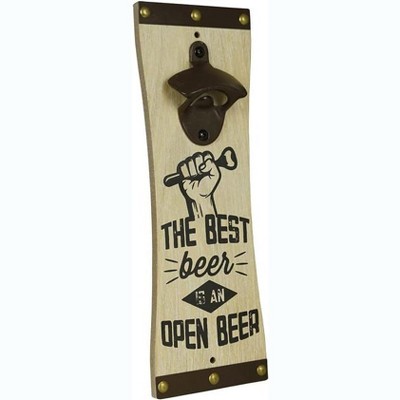Rustic Multicolor Wall-Mounted Metal and Wood Bottle Opener