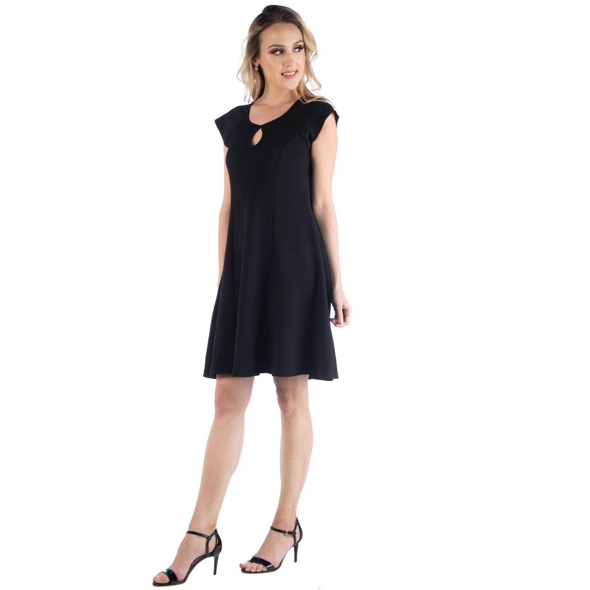Womens Scoop Neck Keyhole Detail Cap Sleeve A-Line Knee Length Dress - 24seven Comfort Apparel™ - thumbnail 2
