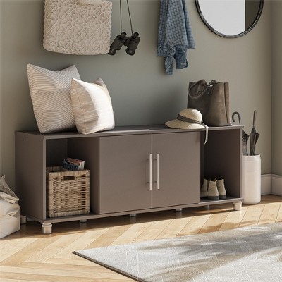 Camberly Adjustable Graphite Gray Laminated Shoe Storage Bench
