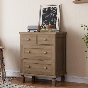 4 Drawer Dresser for Bedroom, Vintage Chest of Drawers with Tapered Legs,  Wooden Small Dresser Nightstand, Clothes Storage Organizer, Light Brown