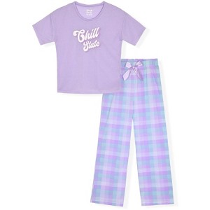 Sleep On It Girls 2-Piece Short-Sleeve Super Soft Jersey Pajama Pants Set - 1 of 4