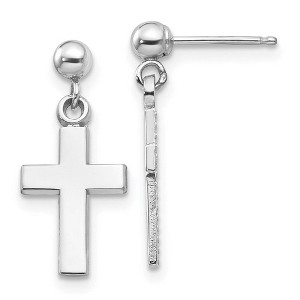 Black Bow Jewelry Small Polished Latin Cross Dangle Post Earrings in 14k White Gold - 1 of 4