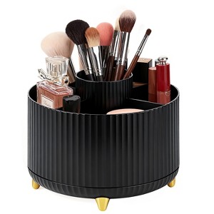 Mber Makeup Brush Holder Organizer, Pencil Pen Holder Cup for Desk Organizer, 360° Rotating Makeup Brushes Holder for Vanity Cosmetic Organizer, Black - 1 of 4