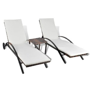vidaXL Sun Loungers with Table Poly Rattan Brown - 1 of 4