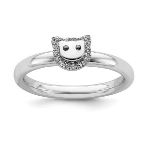 Black Bow Jewelry Rhodium Plated Sterling Silver & Diamond Stackable Cat Ring - 1 of 4