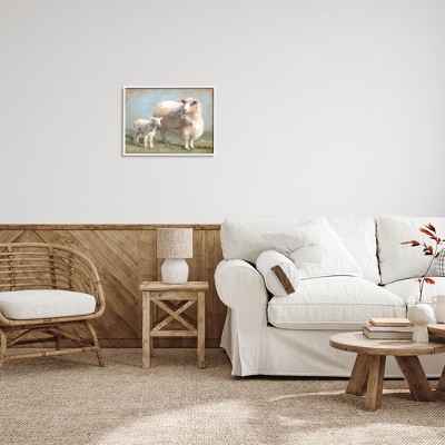 White Framed Sheep and Lamb Family Farm Canvas Print, 16 x 20