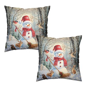Winter Snowman Throw Pillow Covers 18x18 Set of 2 Christmas Snowflakes Cardinal Birds Animal - 1 of 3