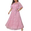 Women's Plus Size Mesh Decor Crew Neck Ruffled Short Sleeves Evening Wedding Guest Formal Party Maxi Dresses with Belt- Agnes Orinda - 2 of 4