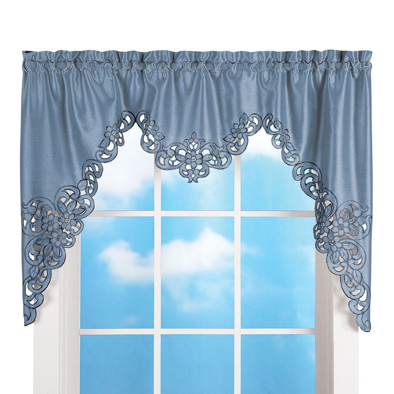Collections Etc Elegant Scalloped Design Cut-Out and Embroidered Scroll Window Valance with Rod Pocket Top for Easy Hanging, 1 of 5