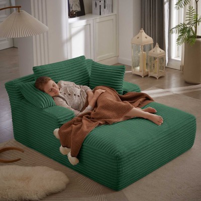 AENKYO Oversized Corduroy Sleeper Sofa Bed & Cloud Lounge Chair,2 Pillows | Boneless Upholstered Chaise for Living Room