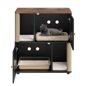Double Layer Cat Litter Box Enclosure for 2 Cats, Hidden Litter Box Furniture with Cat Scratching Post and Board, 2 Story Wooden Cats Washroom or Bed - 1 of 4