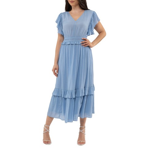 August Sky Women's Empire Waist Midi Dress - Denim Blue Large : Target