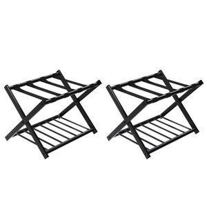 Set of 2 Folding Metal Luggage Rack Suitcase Shoe Holder Hotel Guestroom w/Shelf - 1 of 4