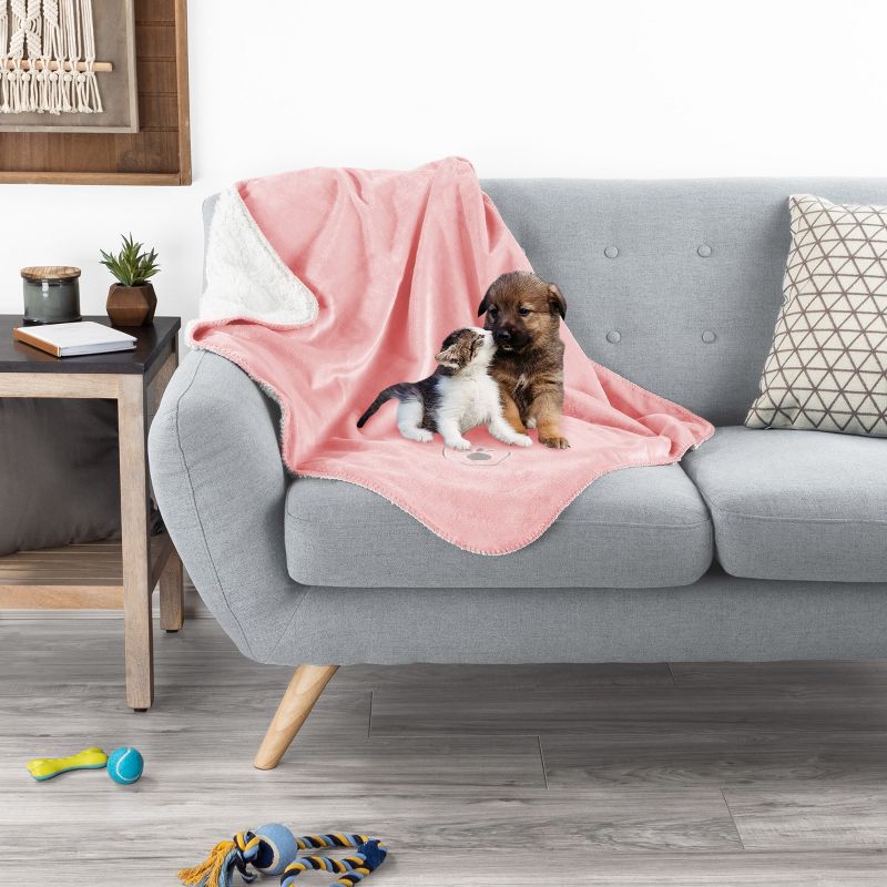 Waterproof Pet Blanket - 30x40-Inch Reversible Fleece Throw Protects Couches, Cars, and Beds from Spills, Stains, and Fur by PETMAKER (Pink), 3 of 9