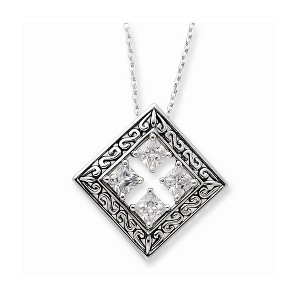 Black Bow Jewelry Rhodium Plated Silver & CZ Cornerstones of Integrity Necklace, 18 Inch - 1 of 4