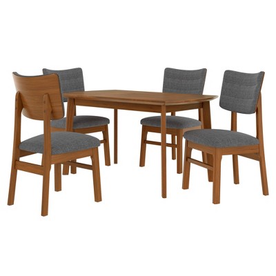 ChicFurnit Dining Sets Mid-century Modern Table with Upholstered Chairs for Home, Brown Gray, 51"*32"*5.75"