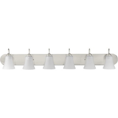 Classic Brushed Nickel 6-Light Bath Vanity with Etched Glass Shades