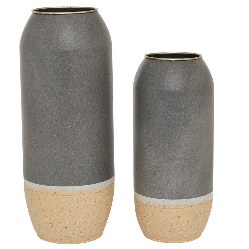 Set of 2 Round Metal Vases Gray/Beige - Olivia &#38; May, 1 of 14