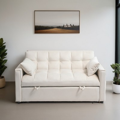 Sleeper Sofa Bed, 3-in-1 Velvet Pull Out Couch with Armrests, Storage Pockets and 2 Pillows, Adjustable Backrest - Leovsnove