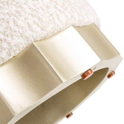 Hampton 18" Round Beige Chenille Upholstered Ottoman with Scalloped Base