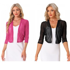 INSPIRE CHIC Women's 3/4 Sleeve Open Front Mesh Sheer Chiffon Bolero Shrug 2 Packs - 1 of 4