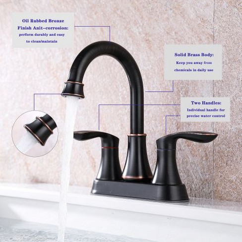 2-Handle 4-Inch Oil Rubbed Bronze Bathroom Faucet, Bathroom Vanity Sink Faucets with Pop-up Drain and Supply Hoses - image 1 of 4