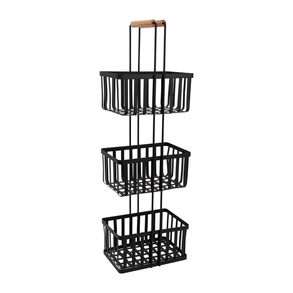 Photos - Bathroom Cabinet 3 Tier Metal Spa Tower with Bamboo Handles Black - Simplify