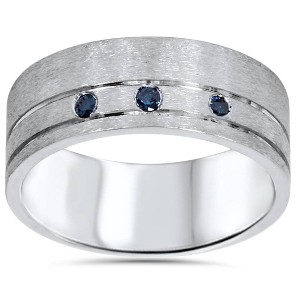 Pompeii3 1/10ct Mens Blue Diamond Comfort Fit Brushed Wedding Band 10K White Gold - 1 of 4