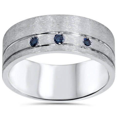 2ct Blue Diamond Men's Eternity Wedding Band 14k Black Gold Ring