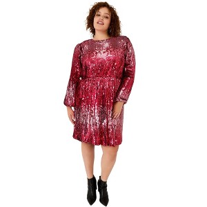June + Vie by Roaman's Women's Plus Size Sequin Mockneck Dress - 1 of 4
