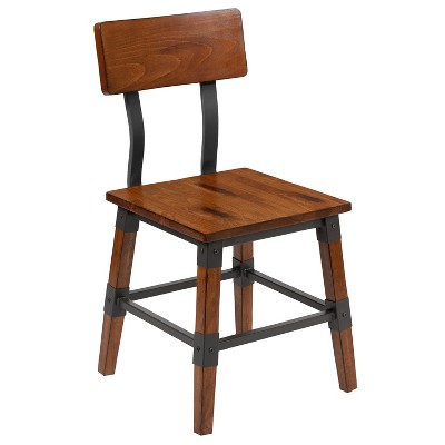 Set of 4 Rustic Walnut Industrial Wood Dining Chairs