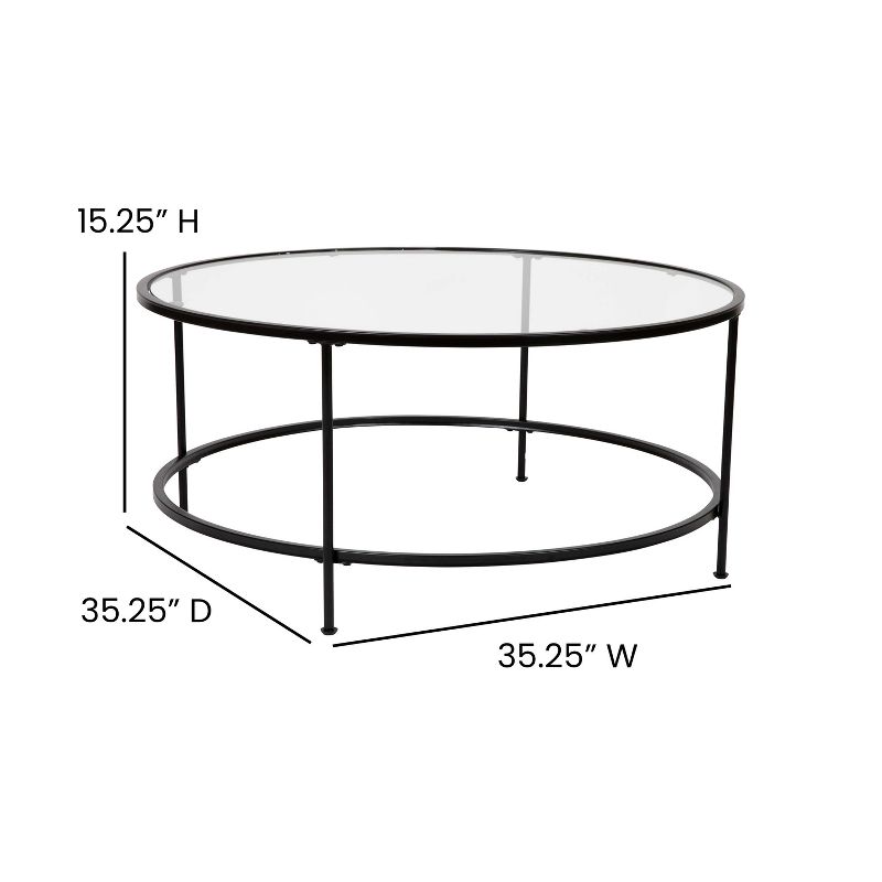 Flash Furniture Astoria Collection Round Coffee Table - Modern Clear Glass Coffee Table with Matte Black Frame, 5 of 12