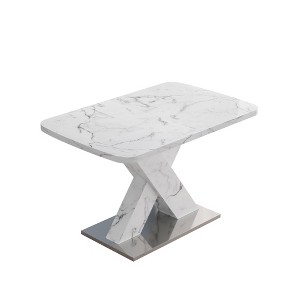 Gulches 47.24"-62.99" Extendable Dining Table, White Marble Print MDF Top with X-Shape Metal Base, Seats 4-6 for Modern Kitchen/Dining Room - 1 of 4