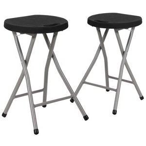 Emma and Oliver 2 Pack Foldable Portable Stool with Black Plastic Seat and Titanium Gray Frame - 1 of 4