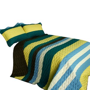 Slickblue 3 PC Handmade Full/Queen Quilt Set, Reversible Vermicelli Quilted, Horizontal Stripes, 37 Color Options - 1 of 4