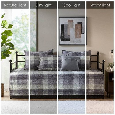 Gray Microfiber Reversible Plaid Daybed Cover Set
