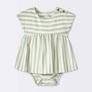 Baby Girls' Striped Modal Ribbed Romper - Cloud Island™ Green - 1 of 4