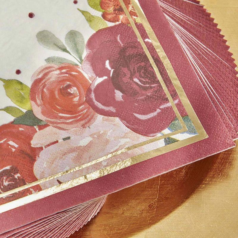 Kate Aspen Burgundy Blush Floral 2 Ply Paper Napkins (Set of 120) | 28517NA, 4 of 9