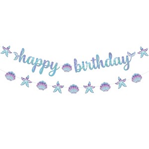 KatchOn, Blue Happy Birthday Banner - 10 Feet, No DIY | Mermaid Birthday Decorations, Happy Birthday Sign, Under The Sea Party Decorations - 1 of 4