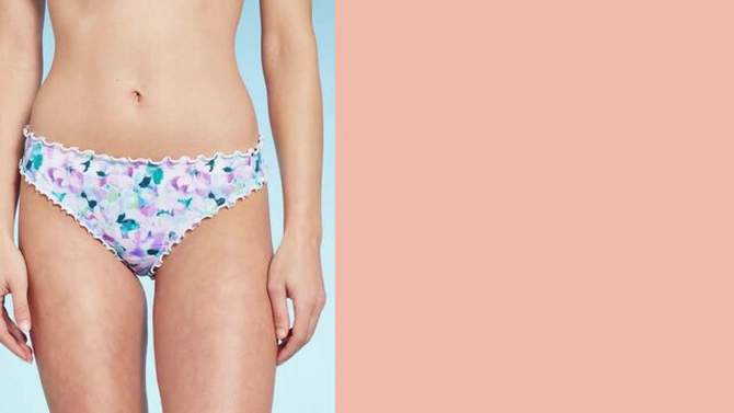 Women's Low-Rise Ruffle Cheeky Bikini Bottom - Shade & Shore™ Multi Blue Floral Print, 2 of 7, play video