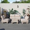 Moda Furnishings 4-Person Outdoor Patio Aluminum Wood Grain Sectional Seating Group With Beige Cushions - 3 of 4