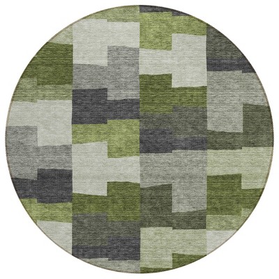 Olive Green And Artichoke Green Geometric Washable Indoor Outdoor Area Rug