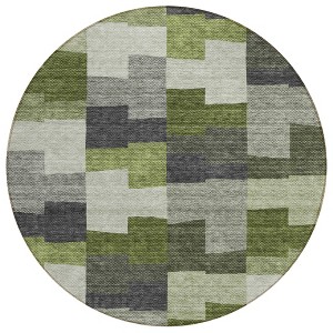 Olive Green And Artichoke Green Geometric Washable Indoor Outdoor Area Rug - 1 of 4