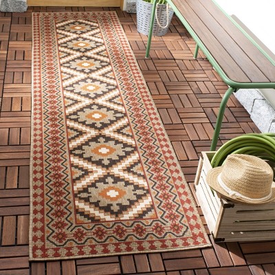 Reversible Easy-Care Synthetic Runner Rug in Red/Natural, 2'3" X 14'
