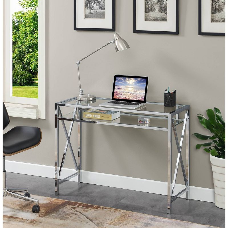42&#34; Oxford Chrome Desk with Shelf Clear Glass/Chrome - Breighton Home, 3 of 6