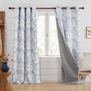 Deconovo 2 Panels Blackout Curtains with Autumn Floral Print, 8 Grommets for Living Room - 1 of 4