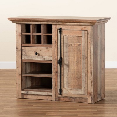 Albert Rustic Oak Brown Wood Dining Room Sideboard with Wine Cubbies