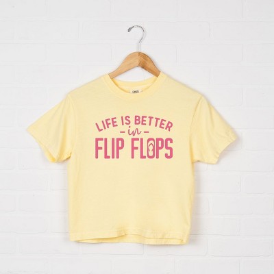 Simply Sage Market Women's Life Is Better in Flip Flops Short Sleeve Relaxed Fit Cropped Graphic Tee