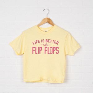 Simply Sage Market Women's Life Is Better in Flip Flops Short Sleeve Relaxed Fit Cropped Graphic Tee - 1 of 3