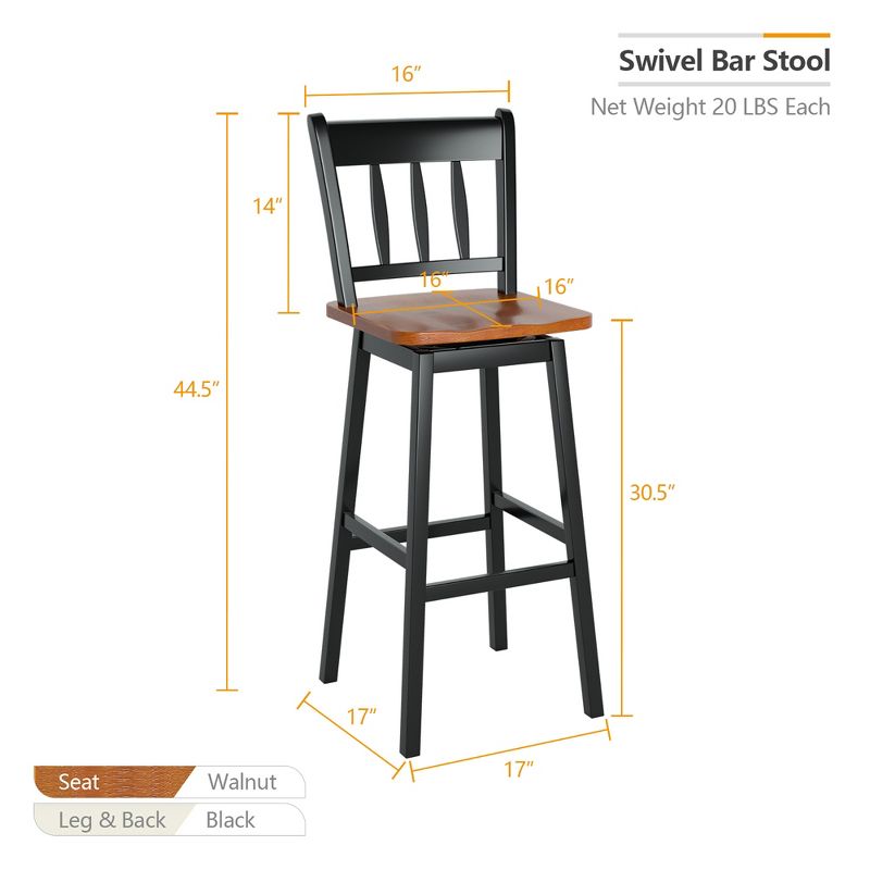 Costway Set of 2 Swivel Bar Stools 30.5'' Pub Height Dining Bar Chairs Cream, 4 of 9